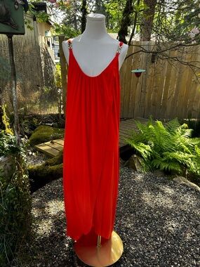 Thalia Sodi Bright Orange Draped Slip Dress with Chain Strap Detail